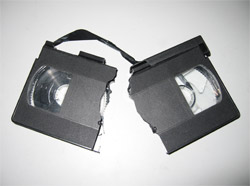 VHS tape split in half