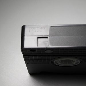 The record inhibit tab on a VHS videotape